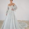 Dresses Kleinfeld Bridal Ball Gown | Blue Tulle Ball Gown With Detachable Sleeves