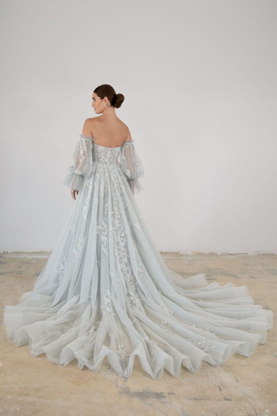 Dresses Kleinfeld Bridal Ball Gown | Blue Tulle Ball Gown With Detachable Sleeves