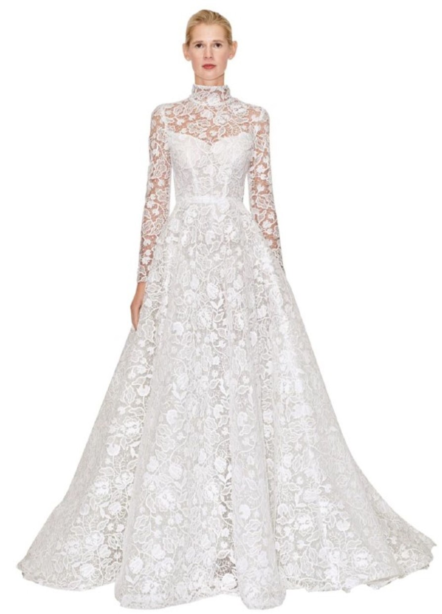 Dresses Kleinfeld Bridal Lace | Long Sleeve High-Neck Lace Ballgown Wedding Dress