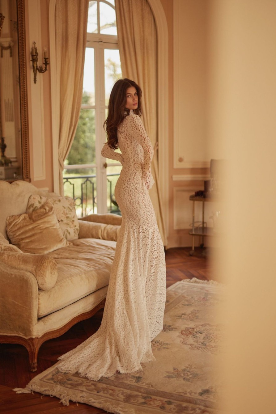 Dresses Kleinfeld Bridal Lace | Sophisticated High-Neck Lace Fit-And-Flare Gown