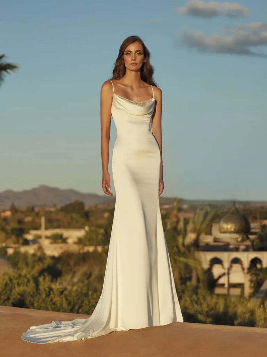 Dresses Kleinfeld Bridal Sheath | Chic And Simple Cowl-Neck Fit-And-Flare Gown With Beading