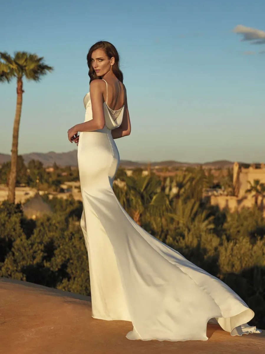 Dresses Kleinfeld Bridal Sheath | Chic And Simple Cowl-Neck Fit-And-Flare Gown With Beading