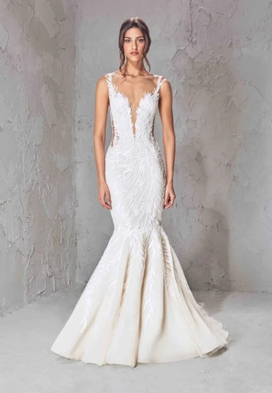 Dresses Kleinfeld Bridal Mermaid | Sleeveless Mermaid Wedding Dress With Deep V-Neckline And Open Back