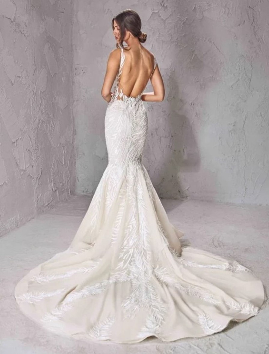 Dresses Kleinfeld Bridal Mermaid | Sleeveless Mermaid Wedding Dress With Deep V-Neckline And Open Back