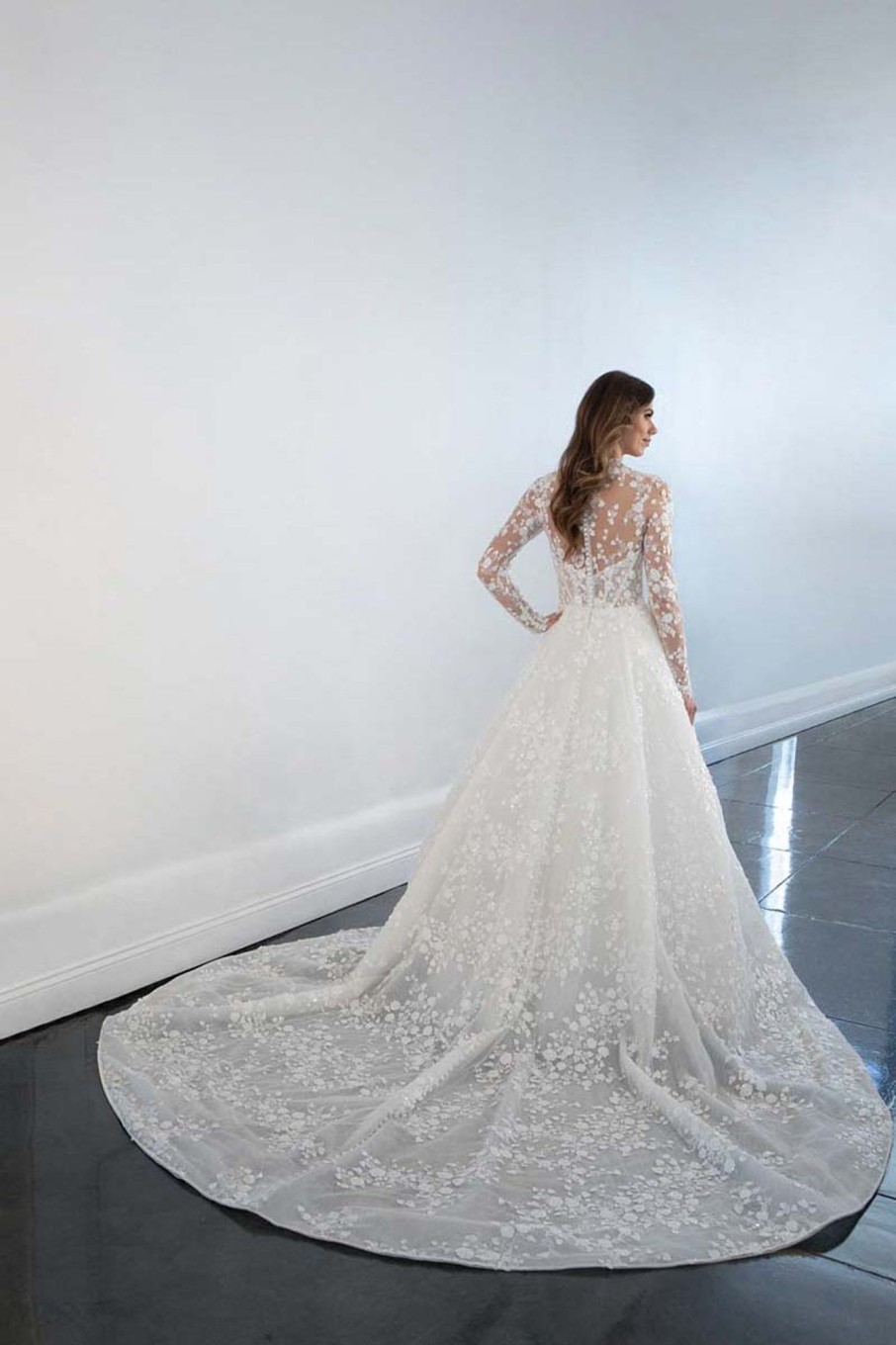 Dresses Kleinfeld Bridal Long Sleeves | Long Sleeve A-Line Wedding Dress With 3D Floral Embroidery