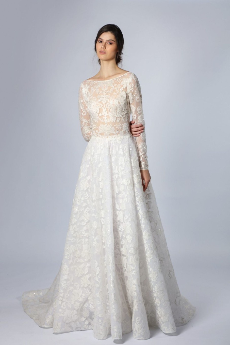 Dresses Kleinfeld Bridal Long Sleeves | Embroidered Long Sleeve A-Line Gown