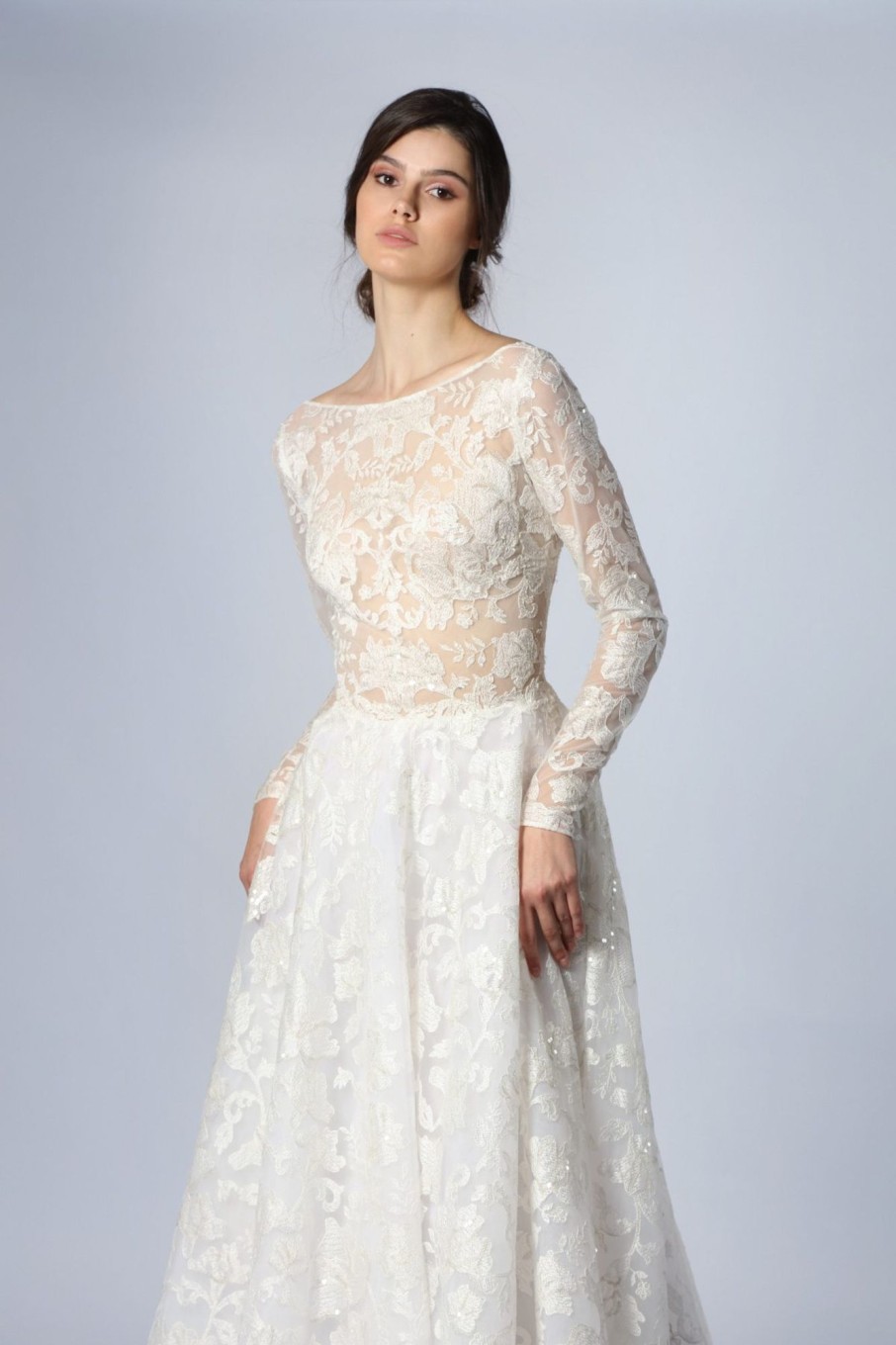 Dresses Kleinfeld Bridal Long Sleeves | Embroidered Long Sleeve A-Line Gown