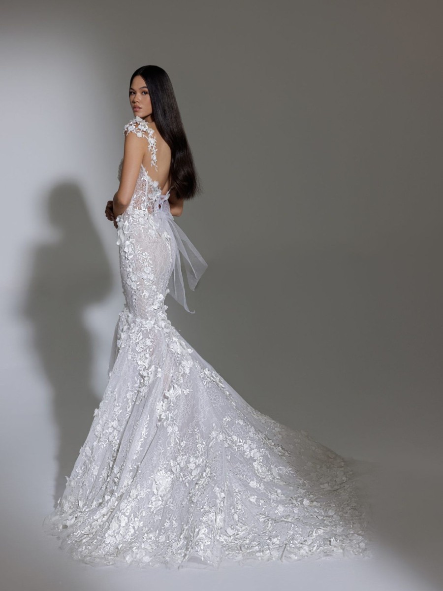 Dresses Kleinfeld Bridal Mermaid | Cal Sleeve Floral Lace Mermaid Wedding Dress