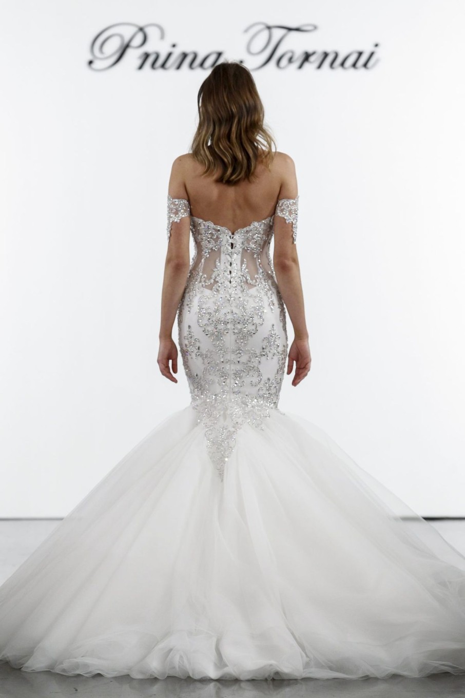 Dresses Kleinfeld Bridal Mermaid | Crystal Embellished Mermaid Tulle Skirt Wedding Dress