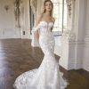 Dresses Kleinfeld Bridal Fit And Flare | Romantic Floral Off-The-Shoulder Fit-And-Flare Gown