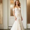 Dresses Kleinfeld Bridal Plus Size Wedding Dresses | Off The Shoulder Embroidered Lace Fit And Flare Wedding Dress