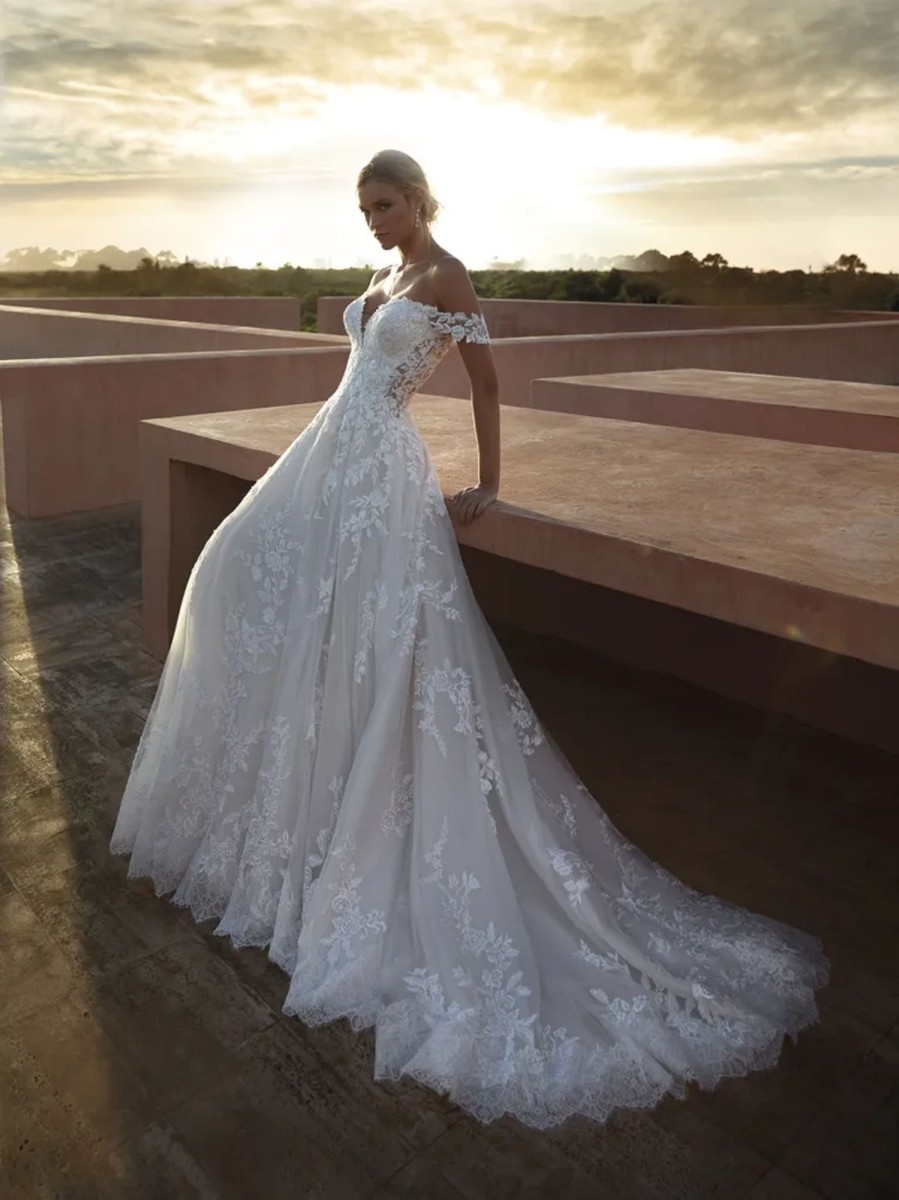 Dresses Kleinfeld Bridal Lace | Romantic Off-The-Shoulder A-Line Gown