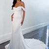 Dresses Kleinfeld Bridal Sheath | Off The Shoulder Sheath Wedding Dress With Draped Cowl Neckline