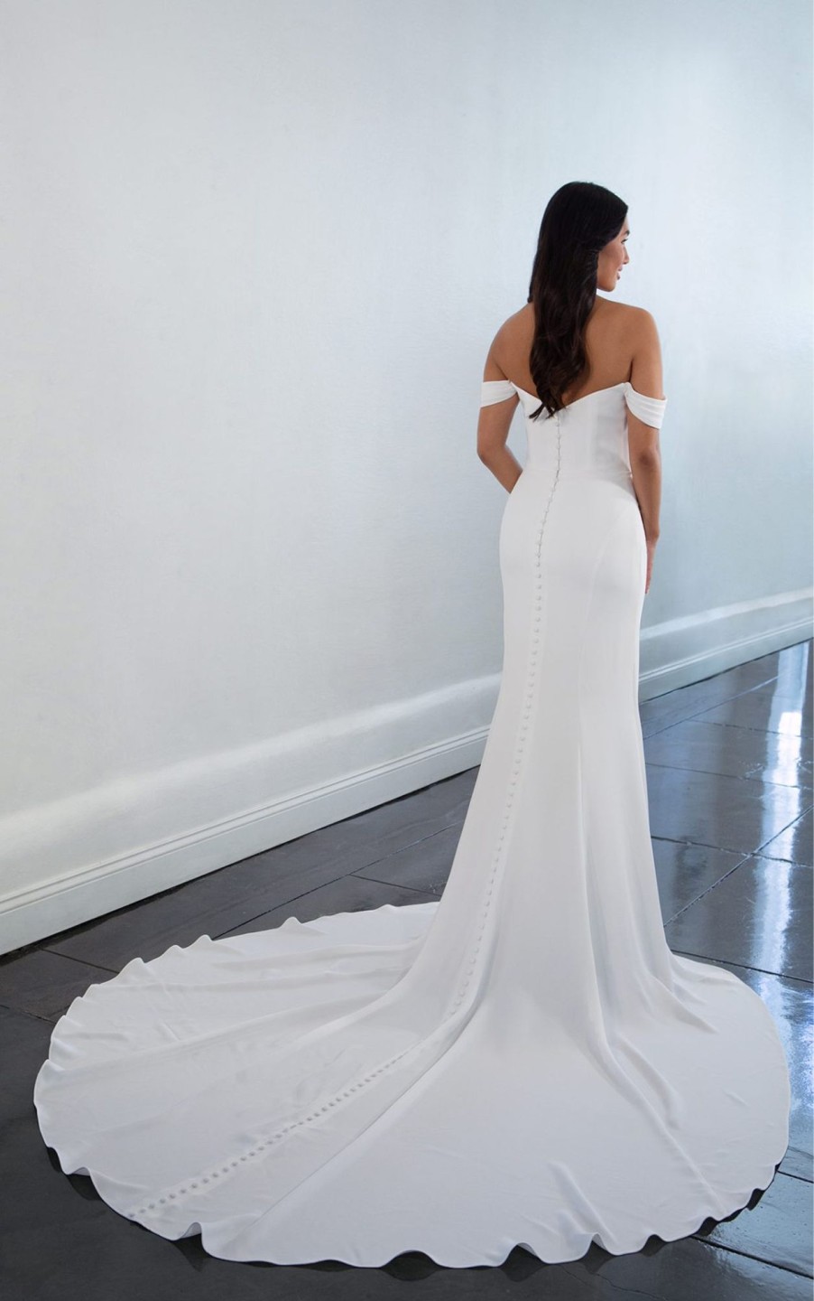 Dresses Kleinfeld Bridal Sheath | Off The Shoulder Sheath Wedding Dress With Draped Cowl Neckline