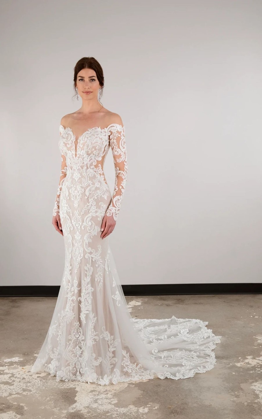 Dresses Kleinfeld Bridal Lace | Long Sleeve Floral Fit-And-Flare Gown