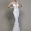 Dresses Kleinfeld Bridal Fit And Flare | All Over Lace V-Neck Sequin Applique Fit And Flare Wedding Dress