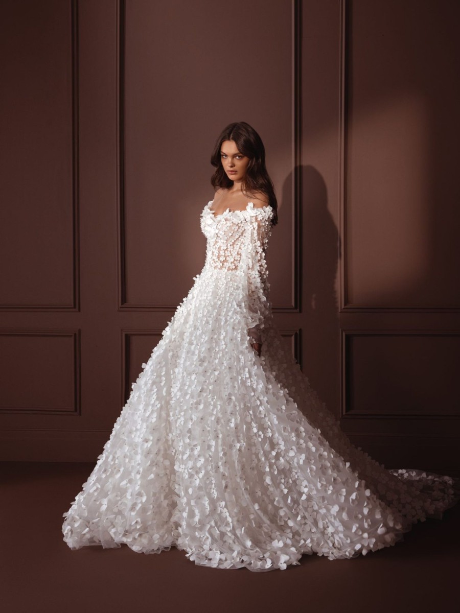 Dresses Kleinfeld Bridal A-Line | Laser Cut Flower A-Line Gown