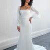 Dresses Kleinfeld Bridal Sheath | Strapless Sheath Wedding Dress With Straight Neckline And Detachable Long Sleeves