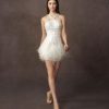 Dresses Kleinfeld Bridal Kleinfeld Exclusives | Beaded Mini Dress With Feather Skirt