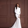 Dresses Kleinfeld Bridal Long Sleeves | Long-Sleeved Mock Neck Fit-And-Flare