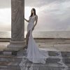 Dresses Kleinfeld Bridal Kleinfeld Exclusives | Sleeveless Fit And Flare Wedding Dress With Lace Train