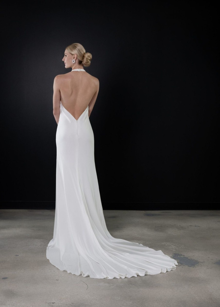 Dresses Kleinfeld Bridal Sheath | Simple Halter Sheath Gown With Slit