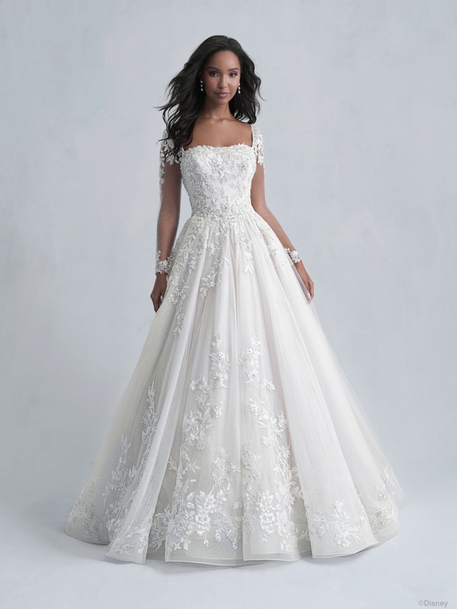 Dresses Kleinfeld Bridal Kleinfeld Exclusives | Long Sleeve Ball Gown Wedding Dress With Embellished Illusion Sleeves And Tulle Skirt