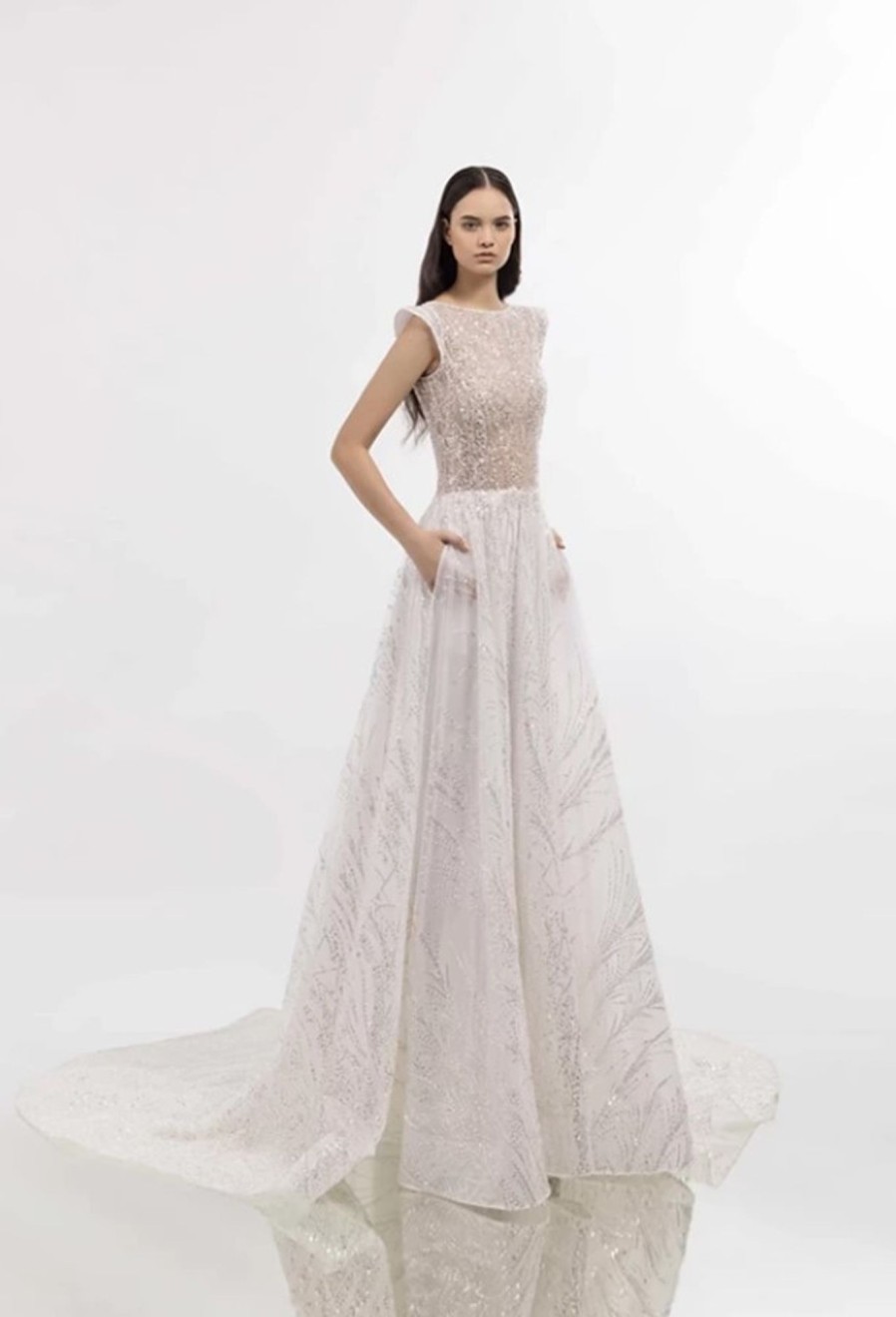 Dresses Kleinfeld Bridal Kleinfeld Exclusives | High Neck Shimmer A-Line Wedding Dress