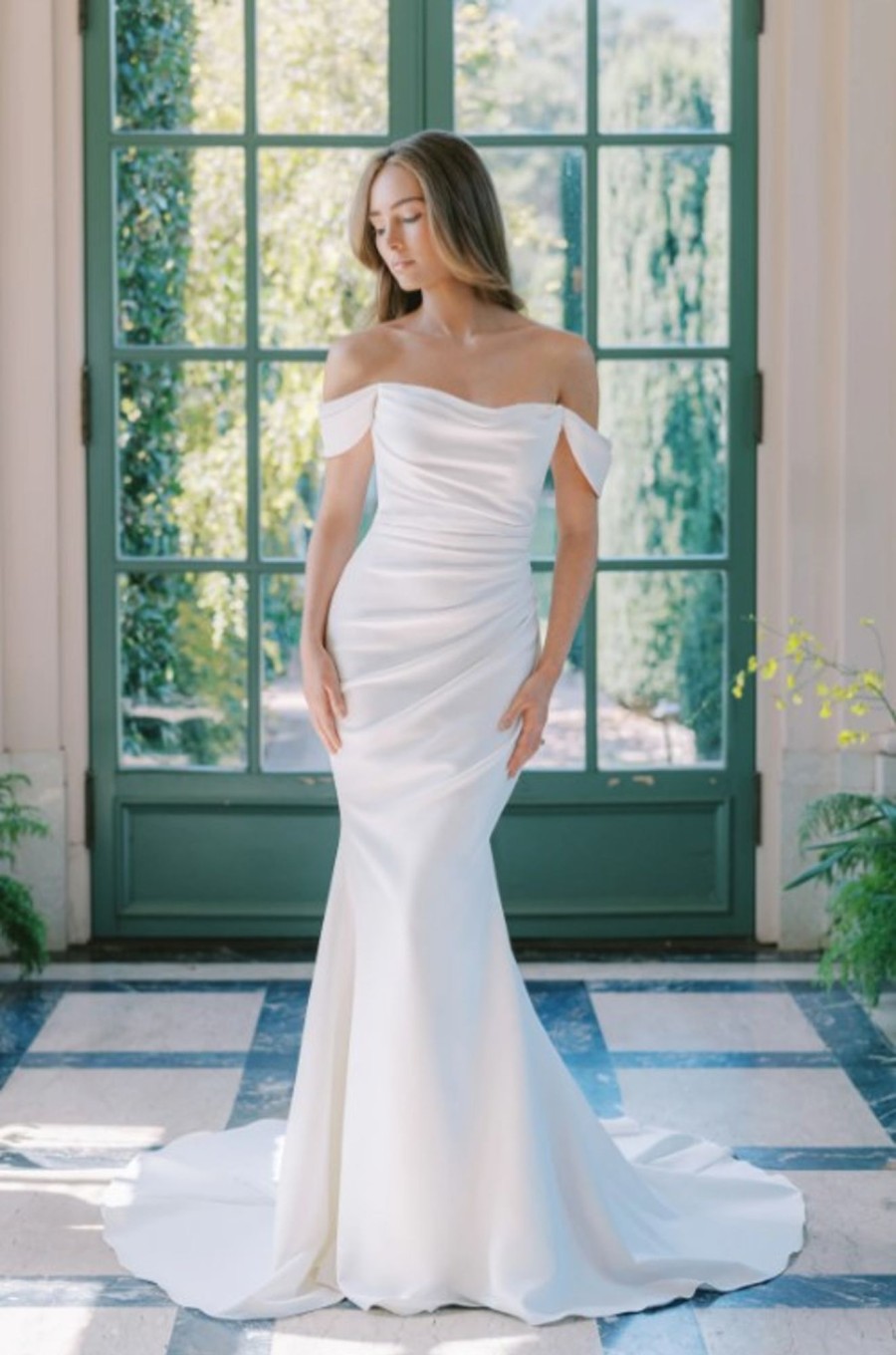 Dresses Kleinfeld Bridal Popular Wedding Dresses | Off The Shoulder Draped Fit And Flare Wedding Dress