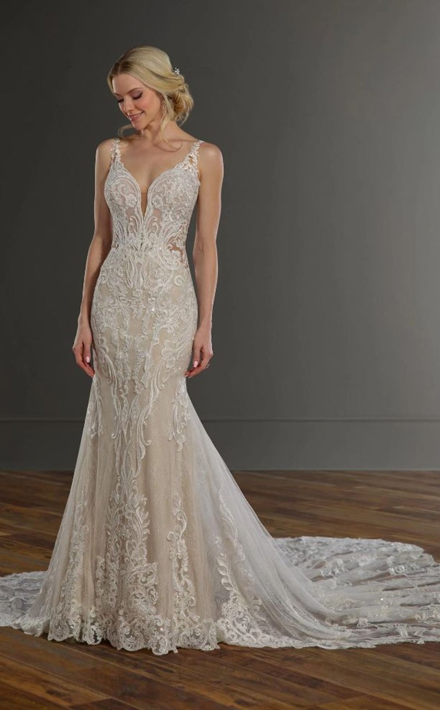 Dresses Kleinfeld Bridal Sexy | V-Neck Lace Fit-And-Flare Gown