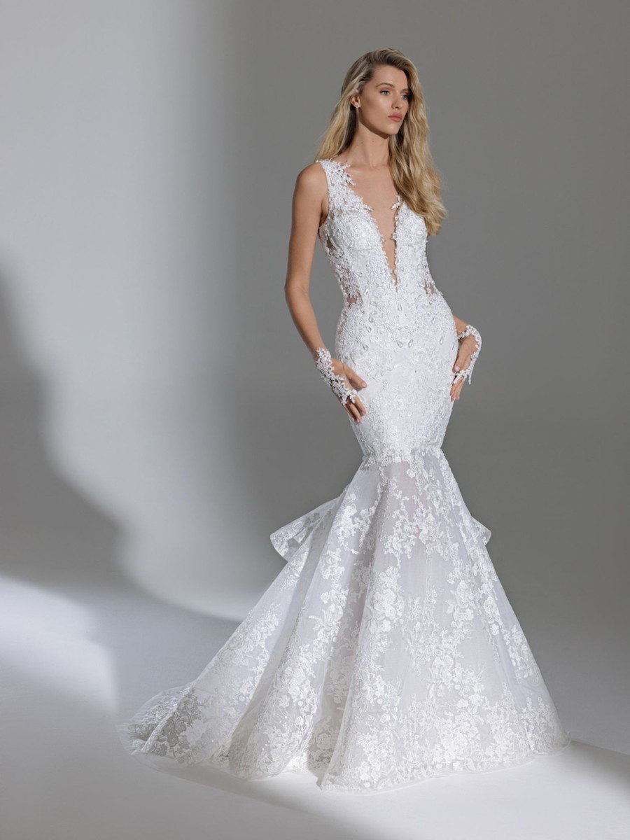 Dresses Kleinfeld Bridal Mermaid | Sleeveless V-Neckline Lace Mermaid Wedding Dress