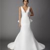 Dresses Kleinfeld Bridal Fit And Flare | V-Neck Jacquard Fit-And-Flare Gown With Bow