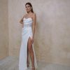 Dresses Kleinfeld Bridal Sexy | Strapless Fit And Flare Wedding Dress With Beaded Bodice And Front Slit