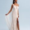 Dresses Kleinfeld Bridal Sheath | One Shoulder Sheath Wedding Dress With Leaf Embroidery