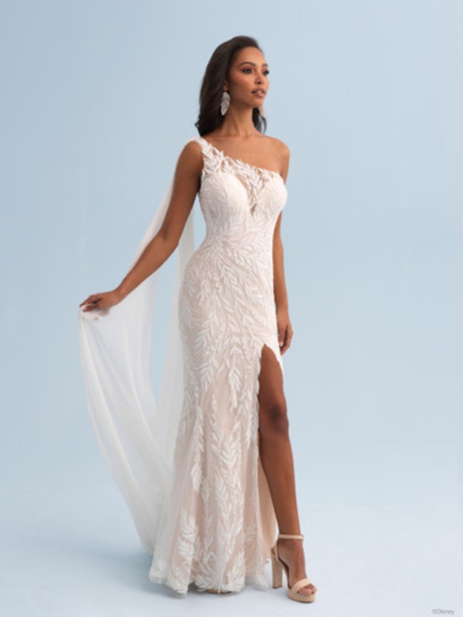 Dresses Kleinfeld Bridal Sheath | One Shoulder Sheath Wedding Dress With Leaf Embroidery