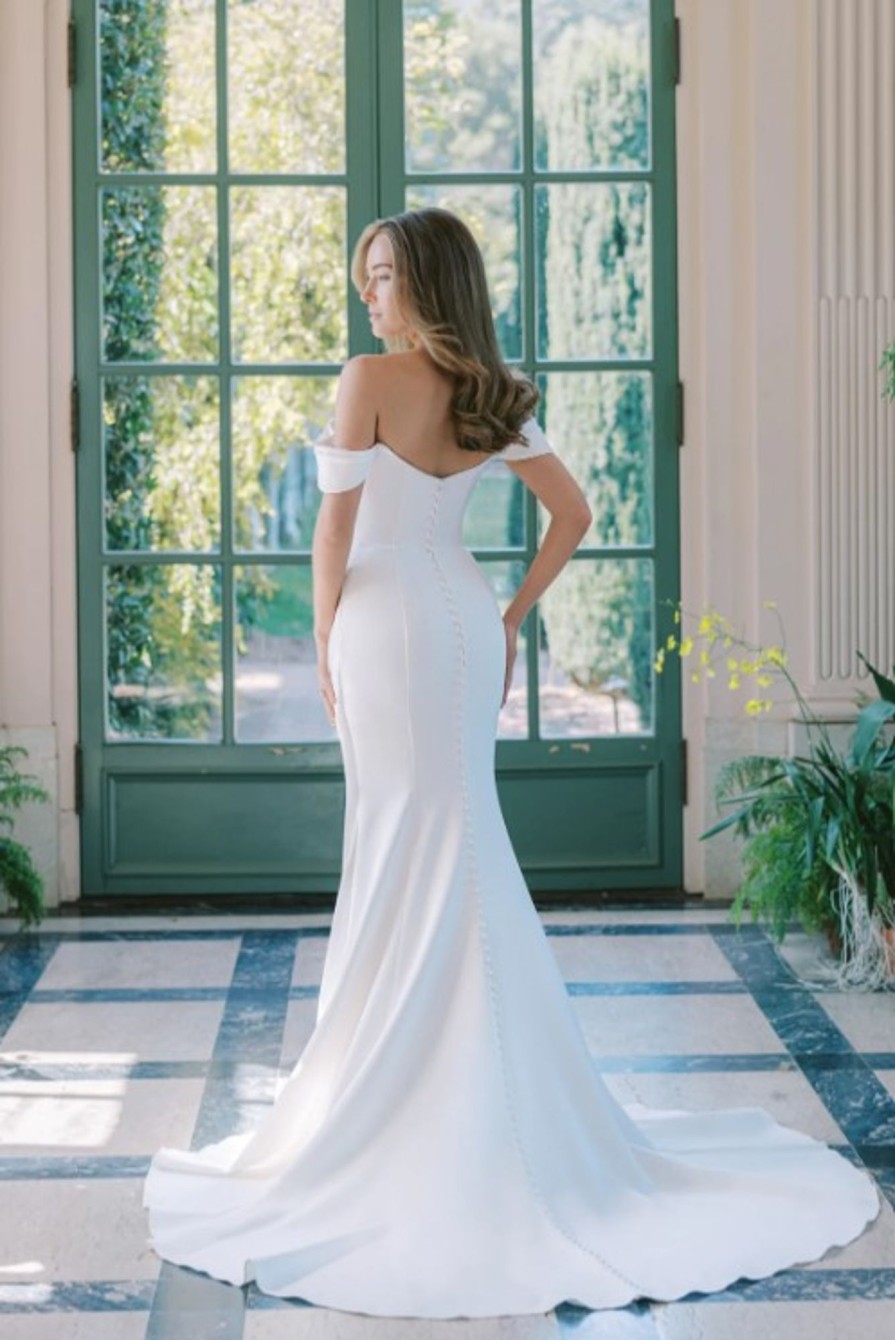 Dresses Kleinfeld Bridal Fit And Flare | Off The Shoulder Draped Fit And Flare Wedding Dress