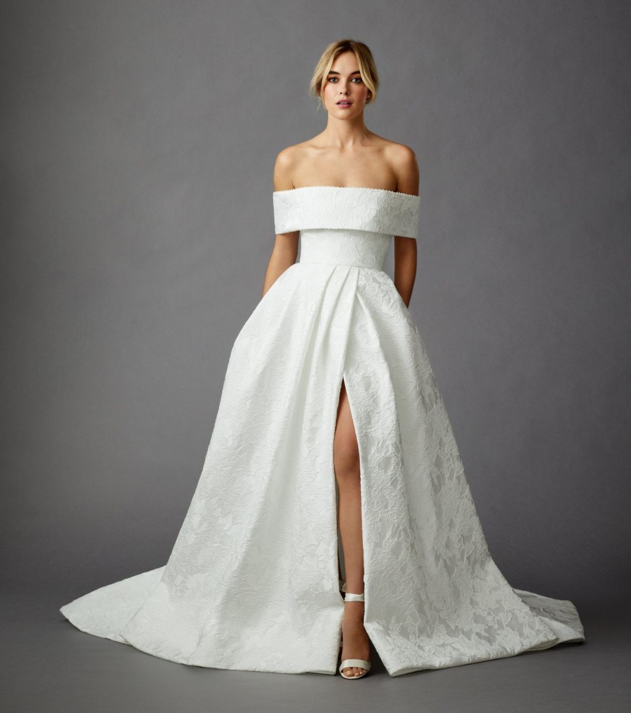 Dresses Kleinfeld Bridal Ball Gown | Jacquard Off-The-Shoulder Ball Gown With Slit