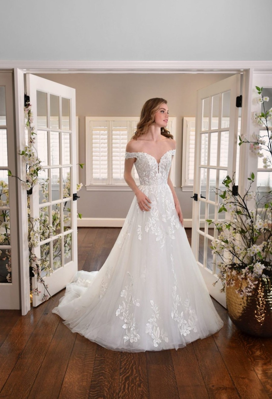 Dresses Kleinfeld Bridal A-Line | Off-The-Shoulder Floral A-Line Gown