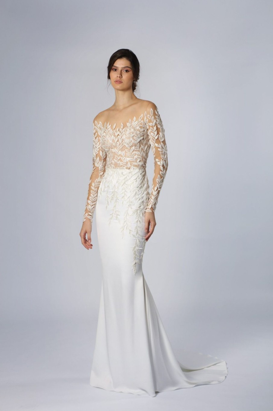 Dresses Kleinfeld Bridal Long Sleeves | Illusion Long Sleeve Fit-And-Flare Gown