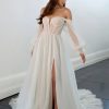 Dresses Kleinfeld Bridal Long Sleeves | Romantic Organza A-Line Gown With Detachable Sleeves