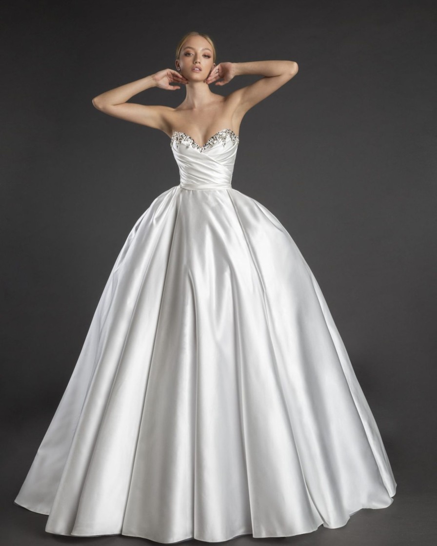 Dresses Kleinfeld Bridal Kleinfeld Exclusives | Sweetheart Neckline Strapless Satin Ball Gown Wedding Dress With Crystals