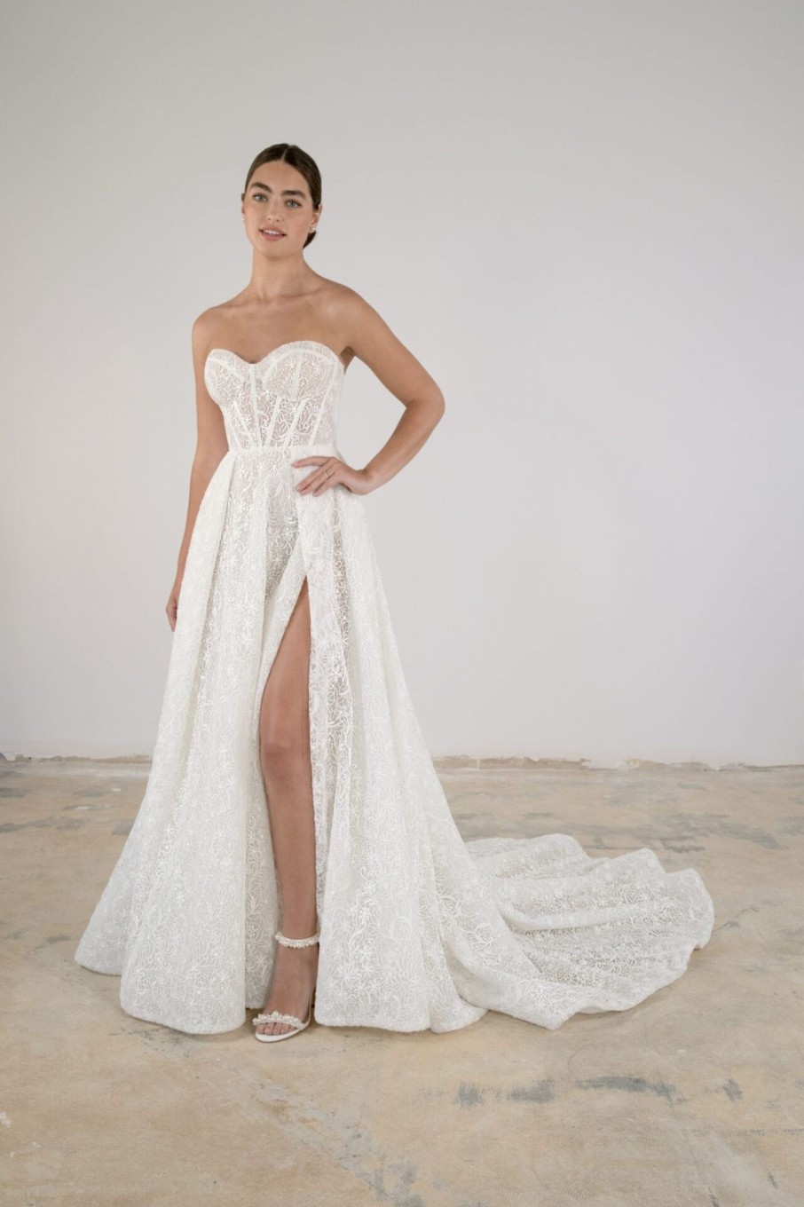 Dresses Kleinfeld Bridal Lace | Matte Lace A-Line Gown With Slit