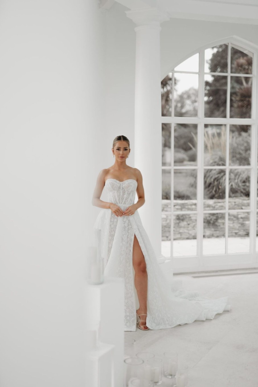 Dresses Kleinfeld Bridal Lace | Matte Lace A-Line Gown With Slit