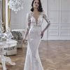 Dresses Kleinfeld Bridal Long Sleeves | Long Sleeve Fit And Flare Wedding Dress With 3D Florals