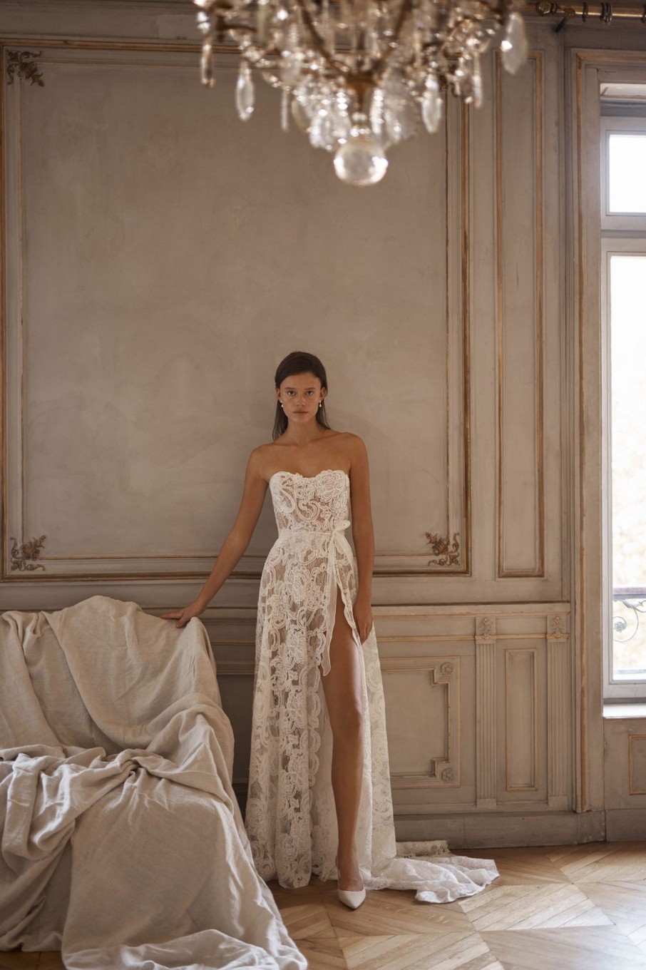 Dresses Kleinfeld Bridal Lace | Unique Floral A-Line Gown With Slit