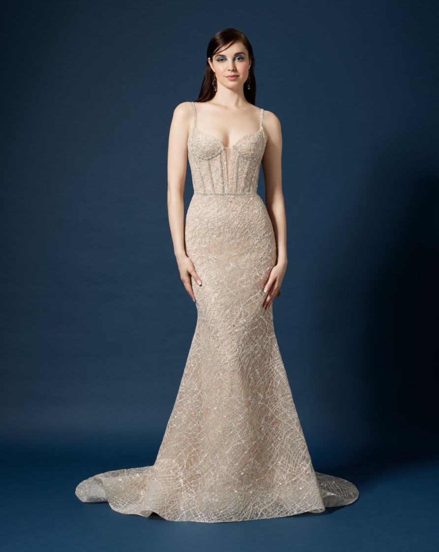 Dresses Kleinfeld Bridal Fit And Flare | Metallic Embroidered Fit-And-Flare Gown