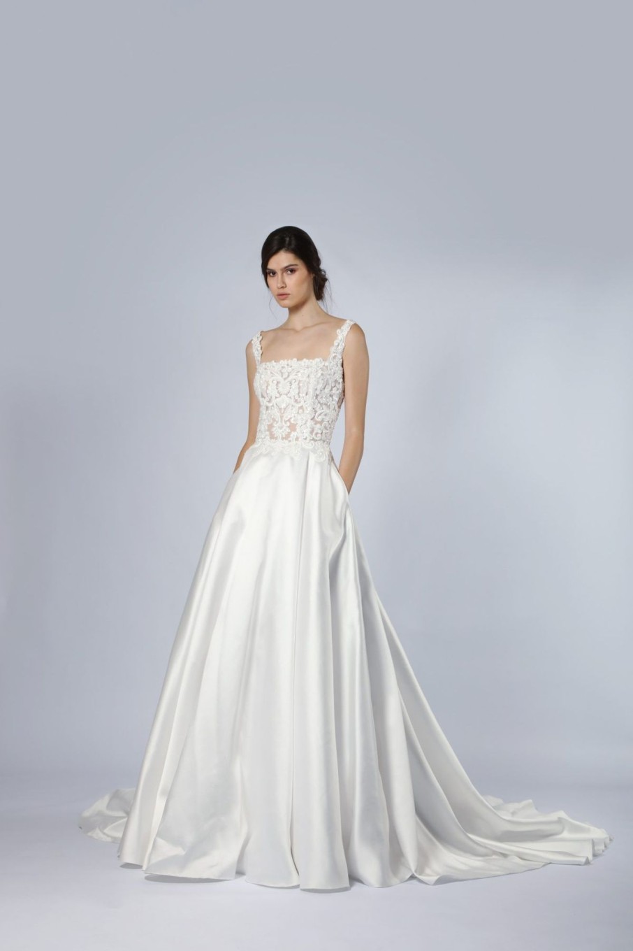 Dresses Kleinfeld Bridal A-Line | Embroidered Square-Neck A-Line Gown