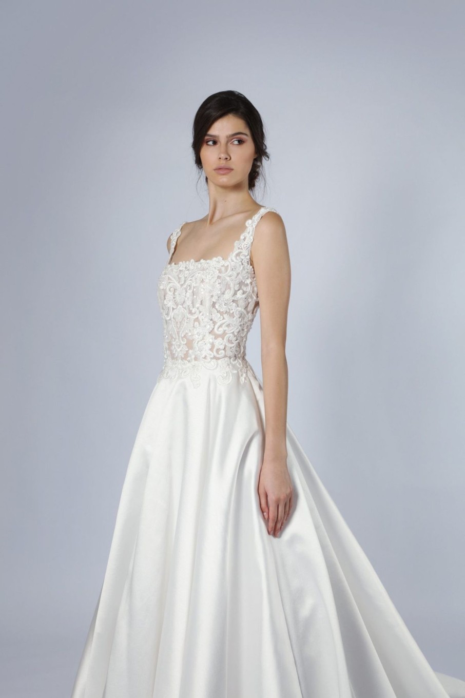 Dresses Kleinfeld Bridal A-Line | Embroidered Square-Neck A-Line Gown