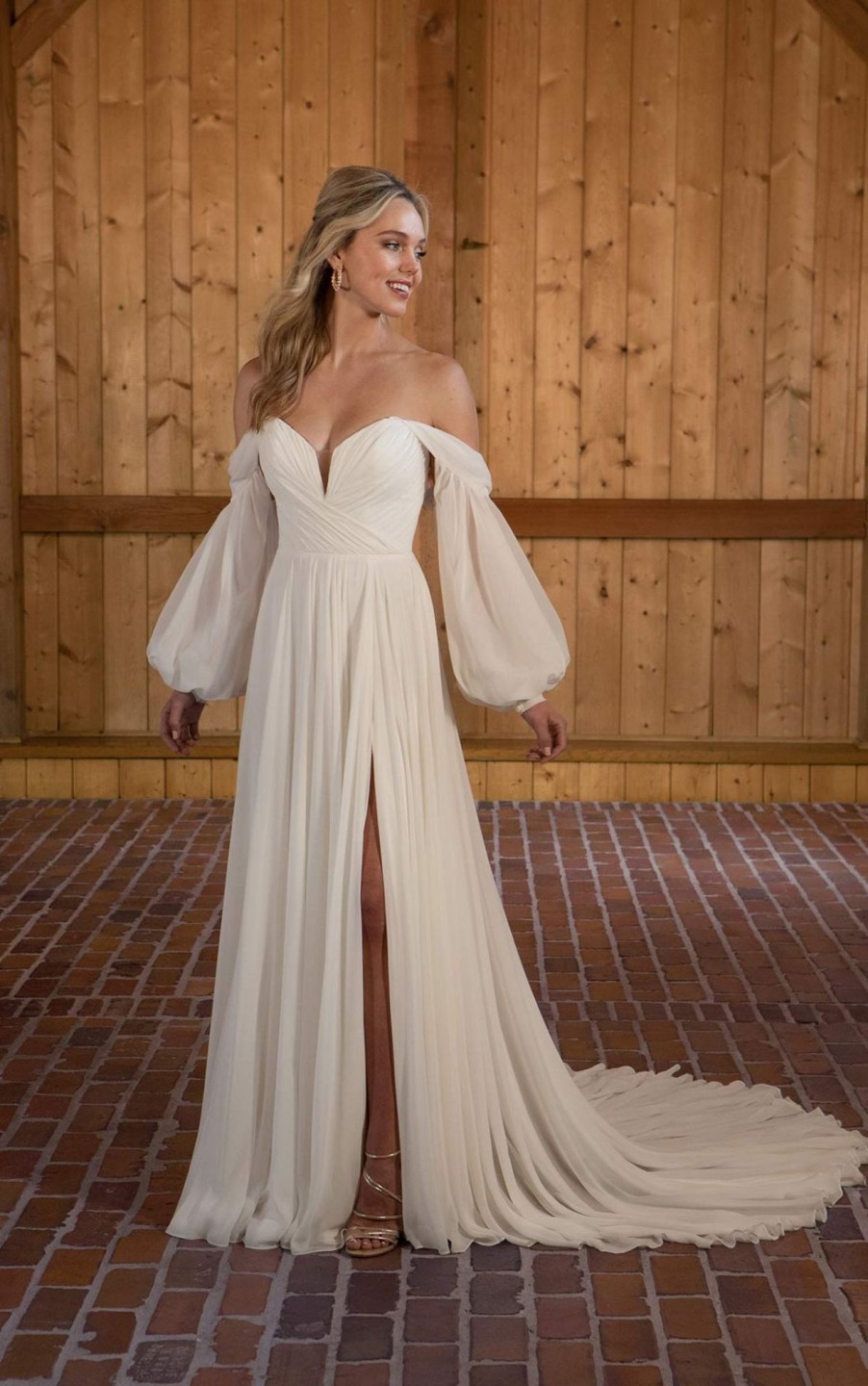 Dresses Kleinfeld Bridal Plus Size Wedding Dresses | Chiffon A-Line Wedding Dress With Detachable Long Sleeves