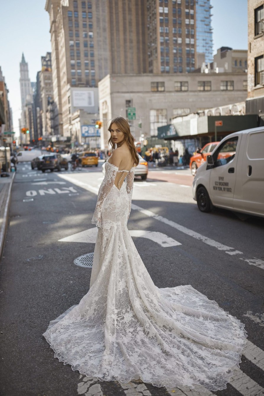 Dresses Kleinfeld Bridal Lace | Lace Off-The-Shoulder Long Sleeve Fit-And-Flare Gown